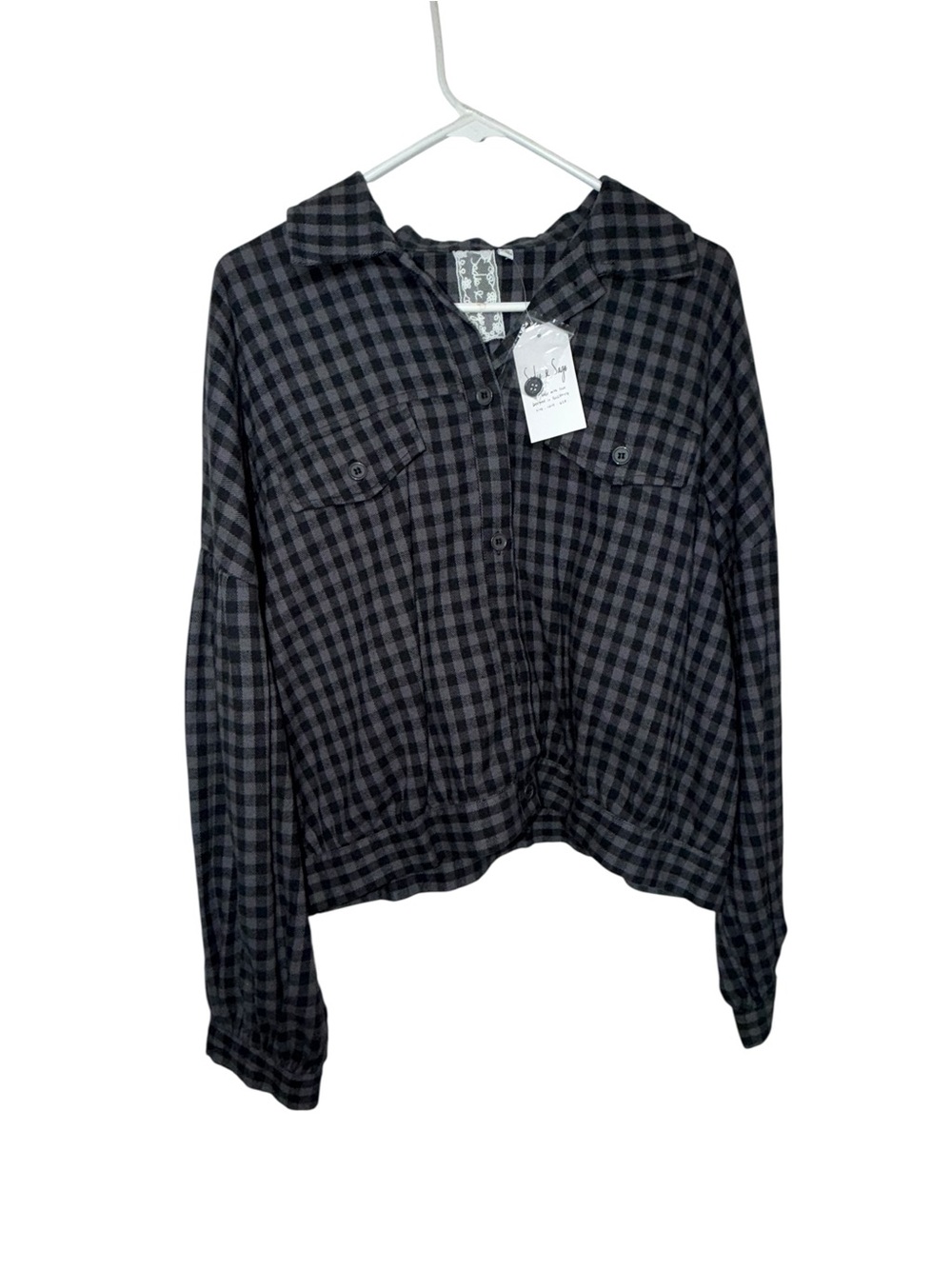 Sadie & Sage Black and Charcoal Plaid Button-Front Shirt Jacket